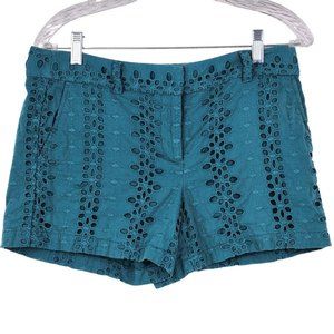 Ann Taylor Loft Shorts Size 6 Blue Teal Eyelets Embroidery Pockets 100% Cotton